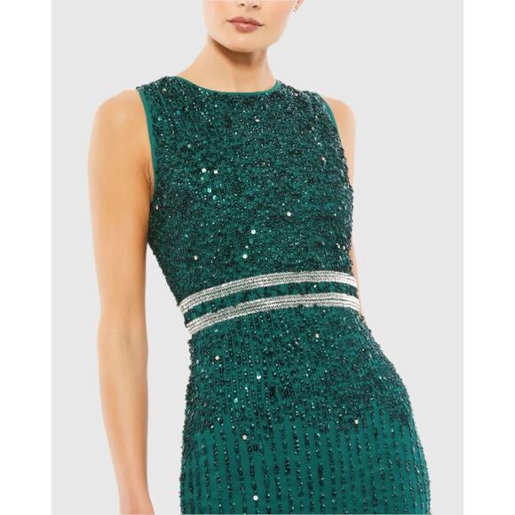 Mac Duggal Beaded Midi Sheath Dress 10509 | NWT Deep Emerald Sz 2 Cocktail Gown - Picture 2 of 7